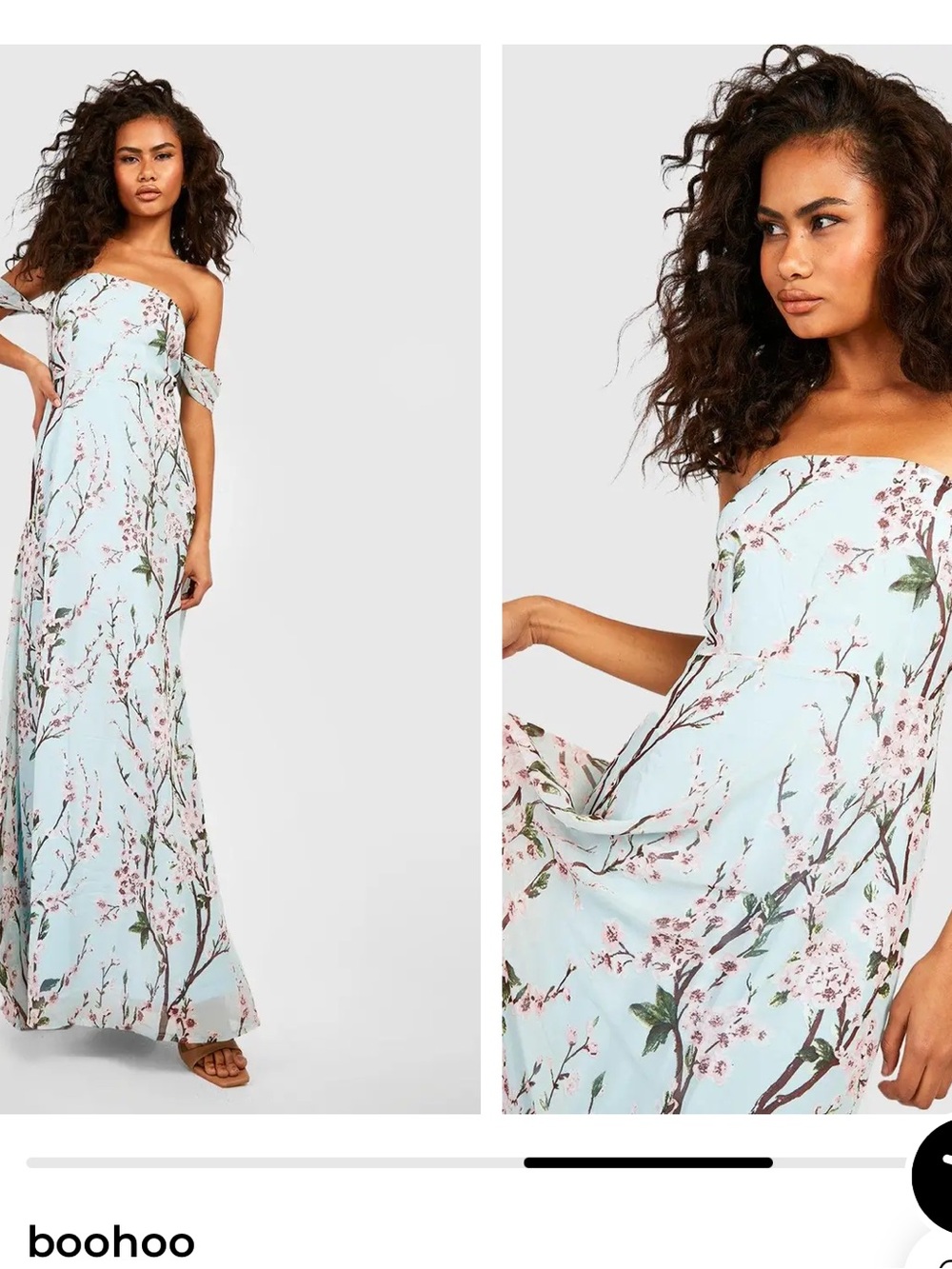 Gorgeous Boohoo Mint Floral Off-the-Shoulder Maxi Dress